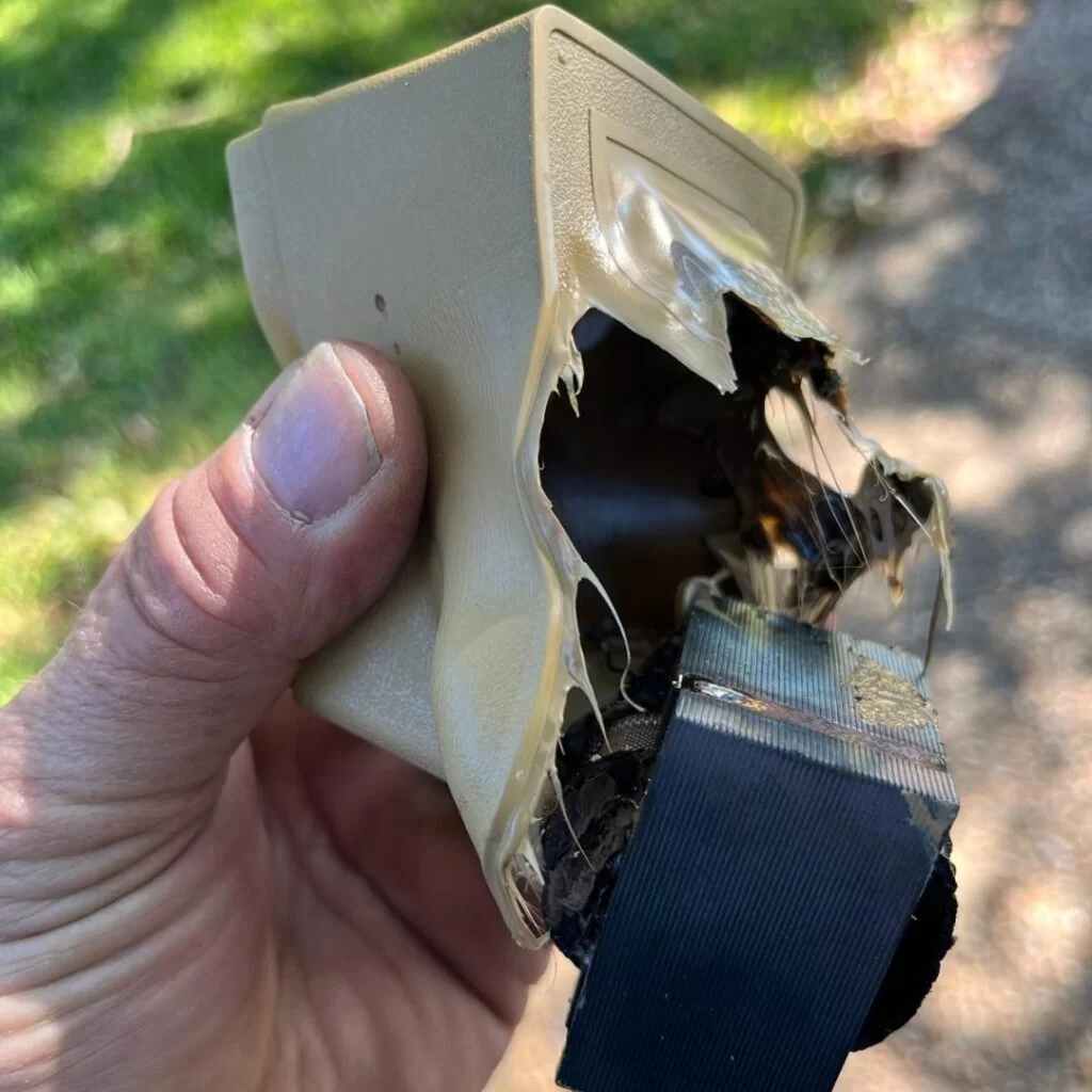 Burned Plug in for HVAC Unit Fire Hazard: Burned Plug in for HVAC Unit