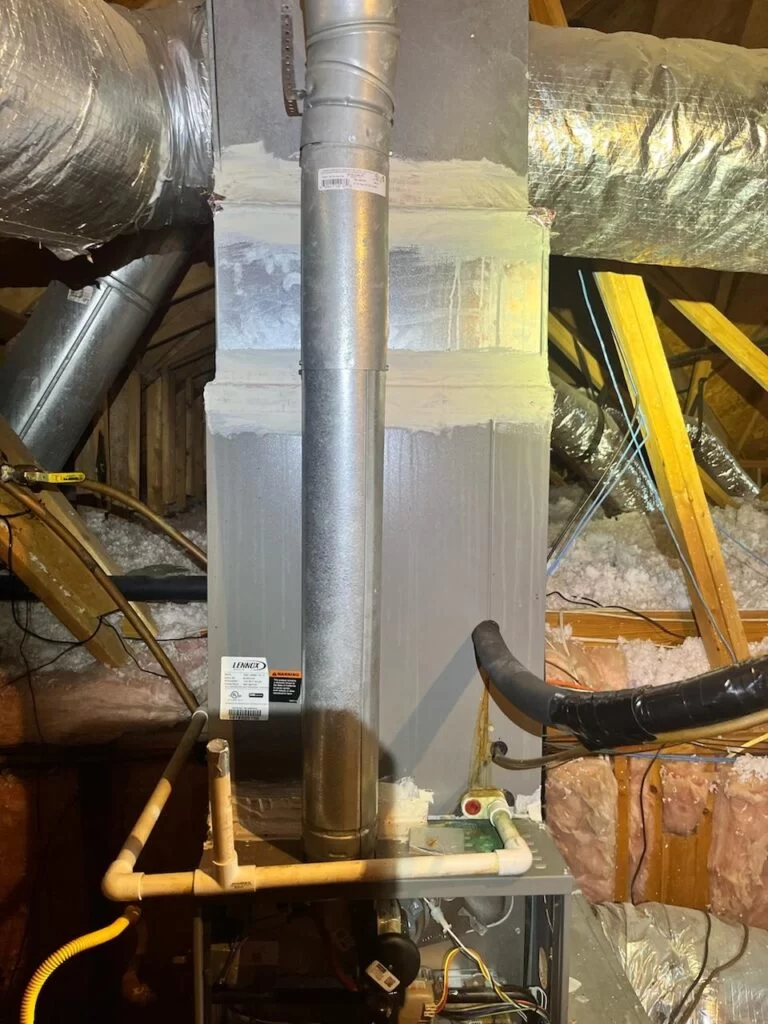 Fixed-HVAC-flue-pipe-disconnected-could-leak-carbon-monoxide-into-home-blog-for-advanced-air-4–768×1024 Carbon Monoxide Risks After Roof Repairs: Pipe back in it's place thanks to our technician Brian